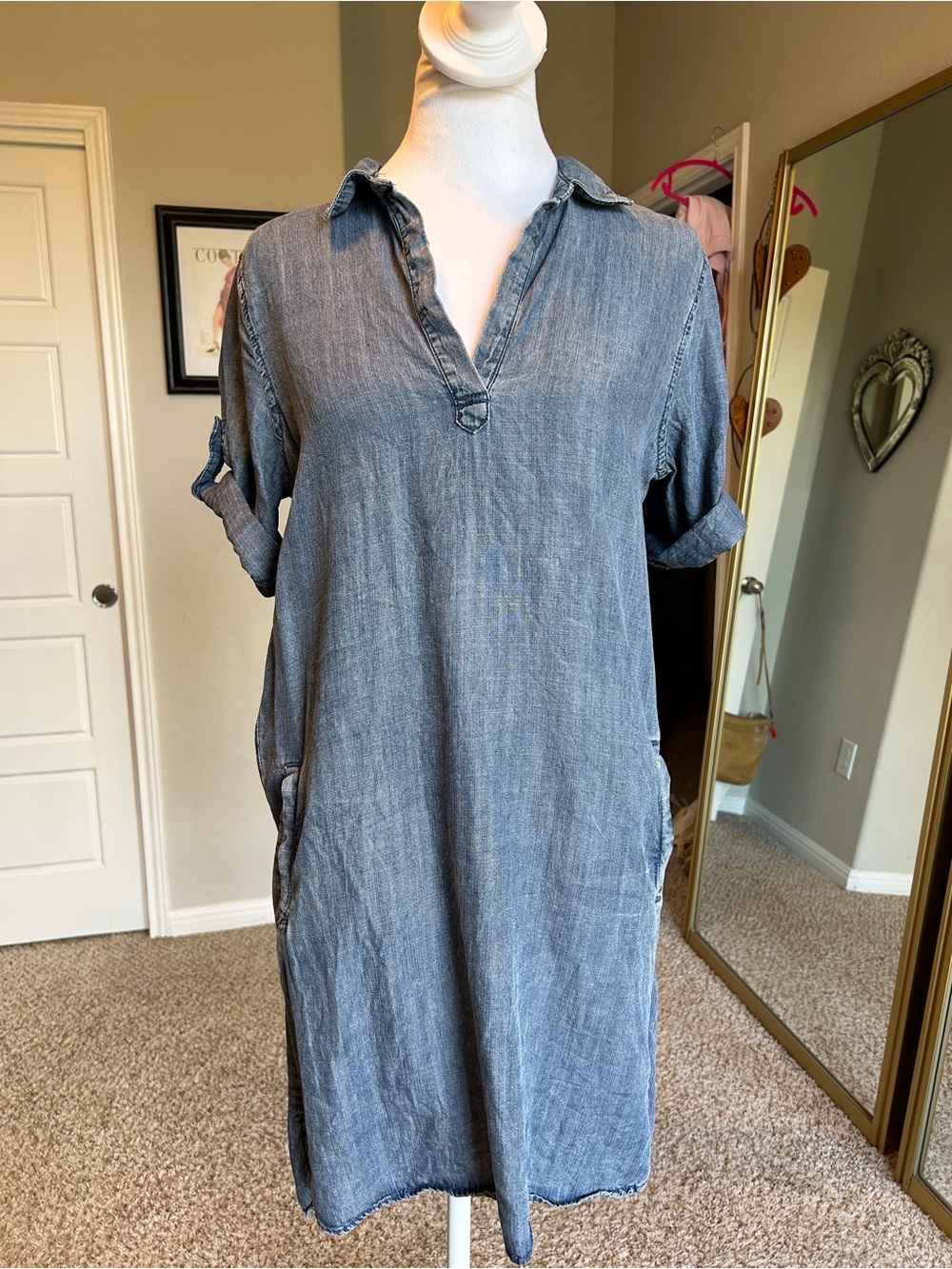 Velvet Heart Chambray Denim Midi Shirt Dress Size Small